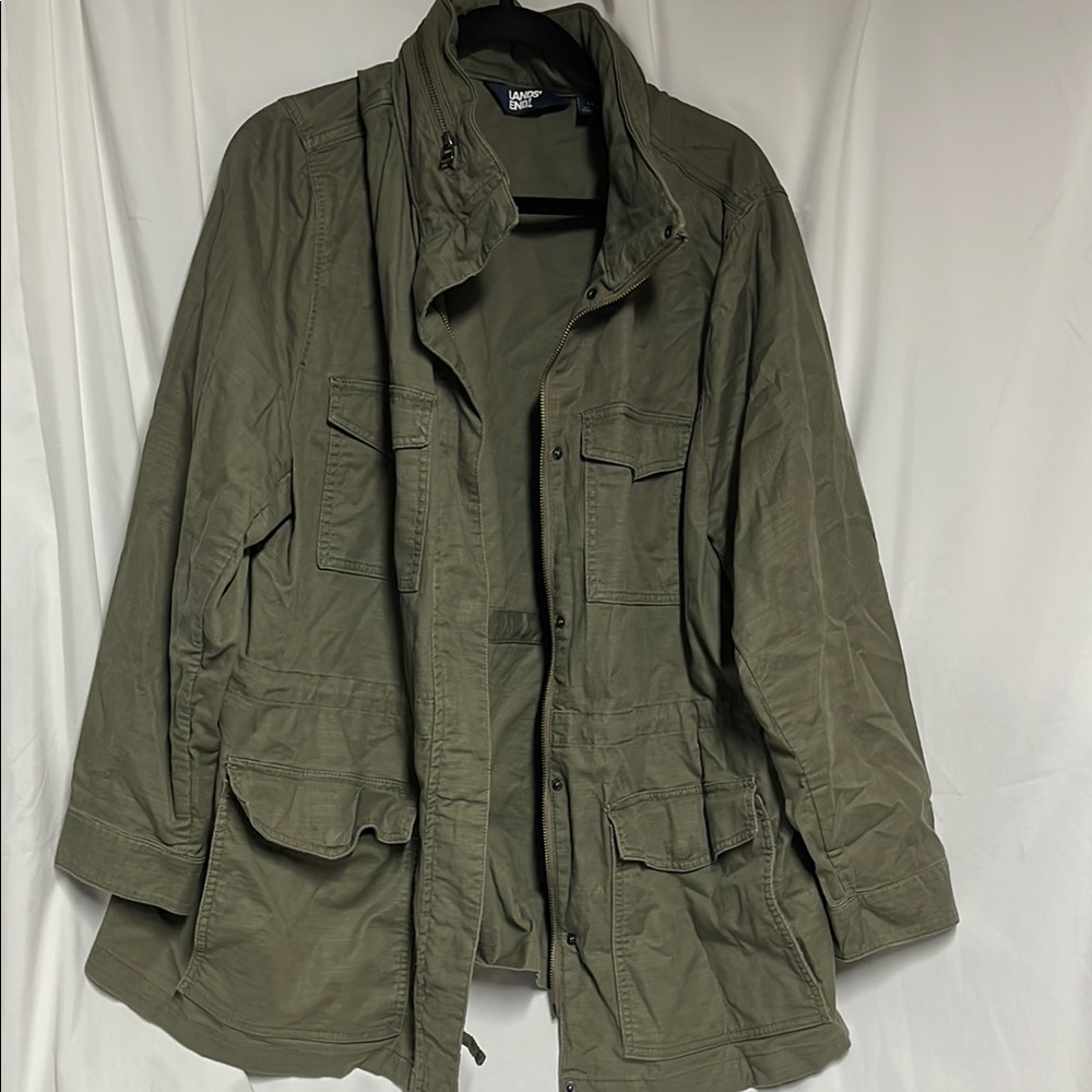 Lands' End Green Utility Jacket Cotton Blend 1X Womens